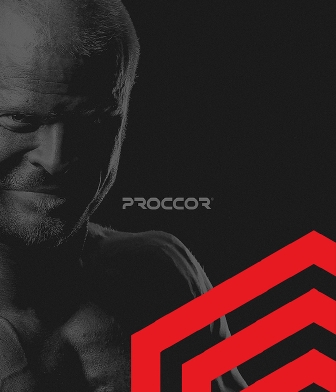 Presentation image showcasing branding elements such as logo design and product design for supplement company Proccor